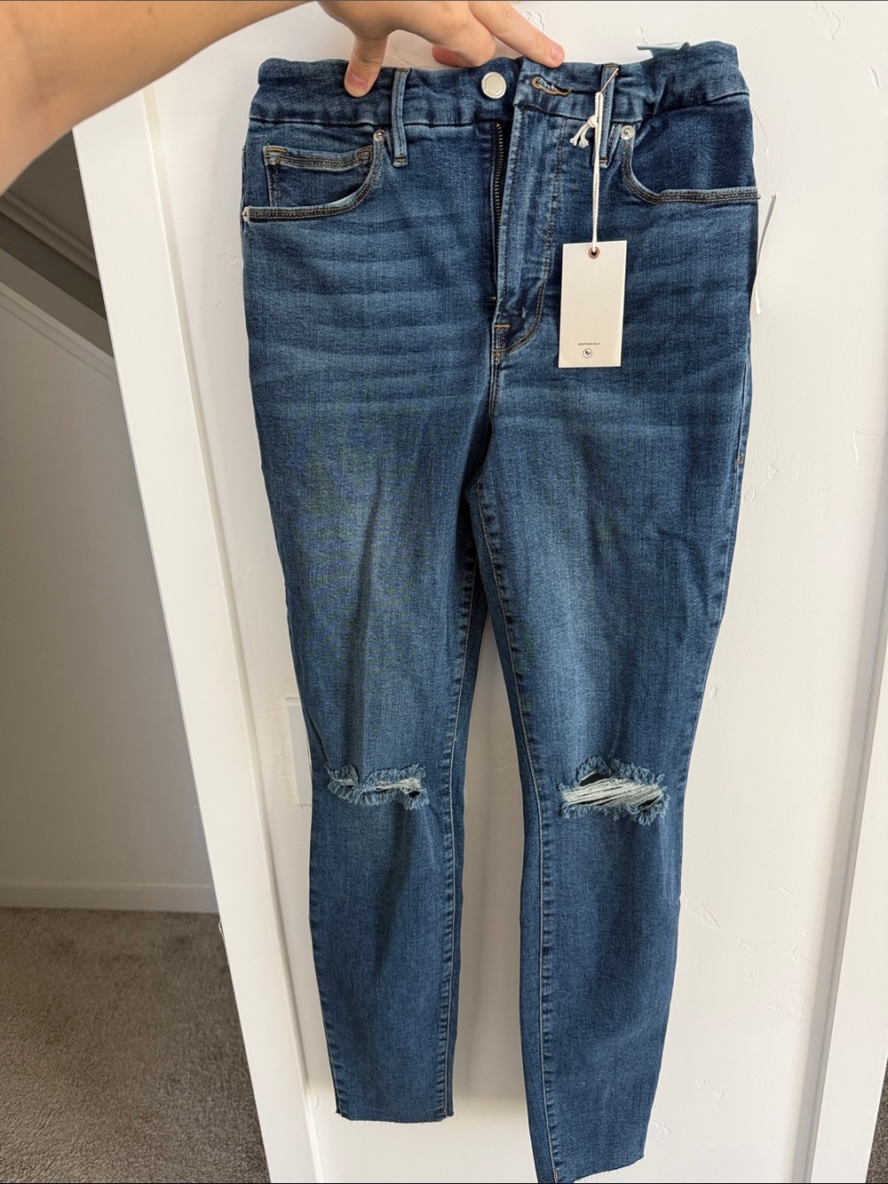 Dark Blue Good American Distressed High-Rise Women’s Jeans